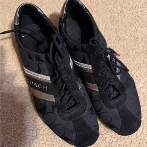 Coach Jayme Signature Suede Athletic Sneakers in black with silver accents